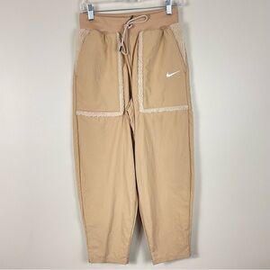 Nike Essential Woven Pants Womens Small Beige Casual High Rise Sherpa Lined